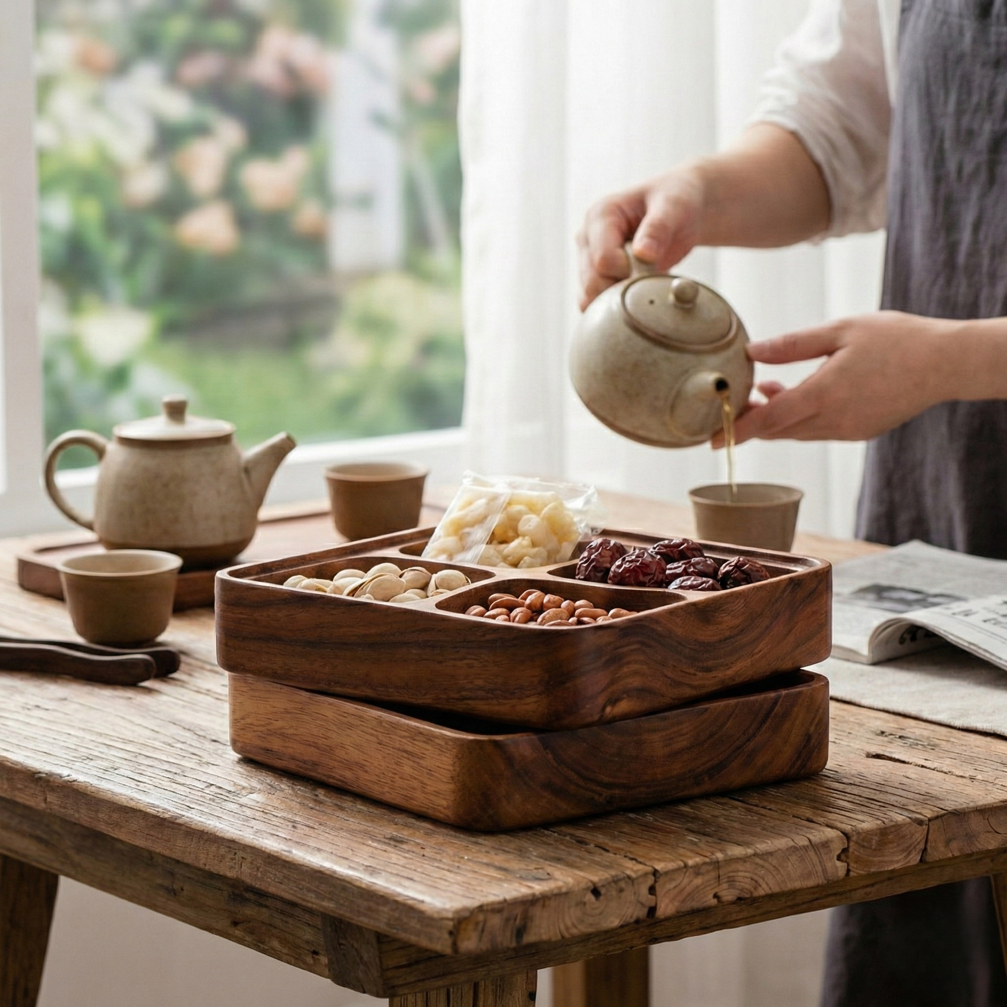 Four compartment wood